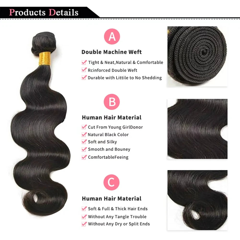 Brazilian Body Wave Human Hair Bundles 3-Pack Wefts