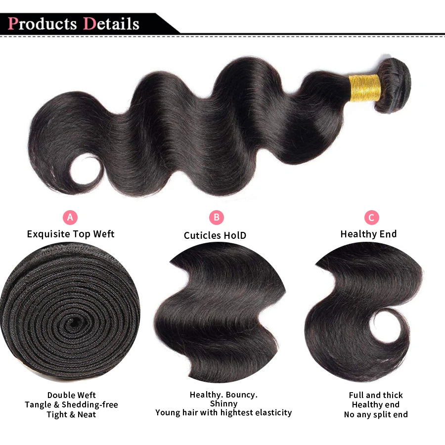 Brazilian Body Wave Human Hair Bundles 3-Pack Wefts