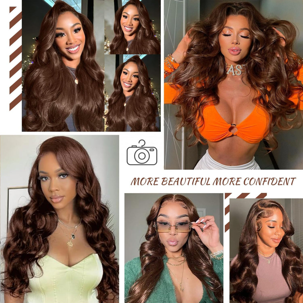 13x4 Lace Frontal Human Hair Wig Chocolate Brown Body Wave Density, view 3