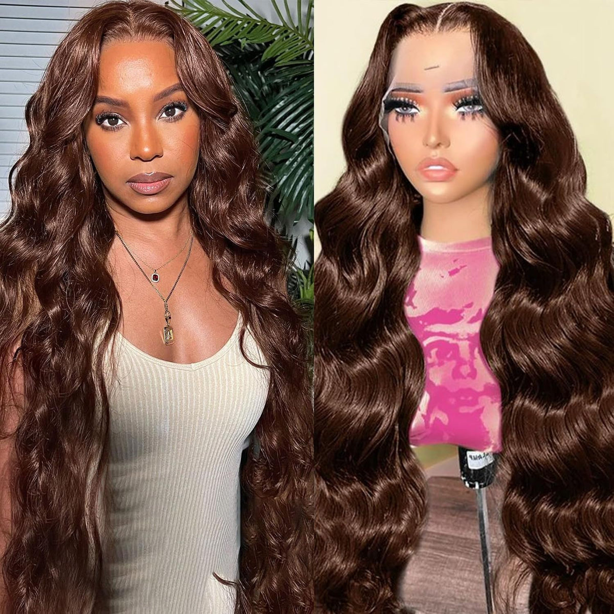 13x4 Lace Frontal Human Hair Wig Chocolate Brown Body Wave Density