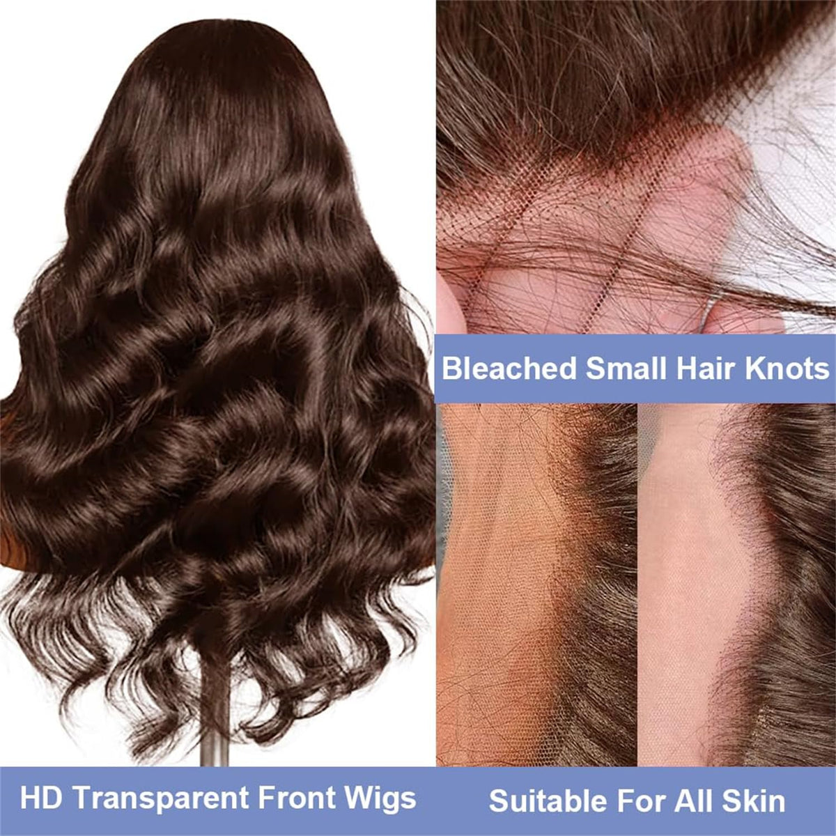 13x4 Lace Frontal Human Hair Wig Chocolate Brown Body Wave Density, view 5